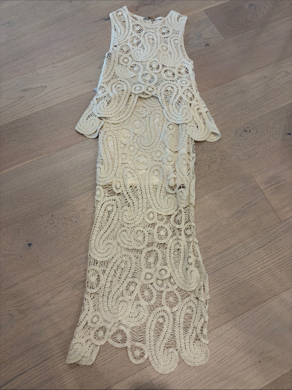 Women’s Zara Ivory Crochet Lace Maxi skirt and top size S